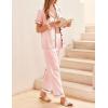 Ekouaer Womens Silky Satin Pajamas Set Short Sleeve Button Down Sleepwear 2 Piece Lounge Set Pj Set(Light Pink)