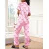 Ekouaer Womens Silky Satin Pajamas Set Short Sleeve Button Down Sleepwear 2 Piece Lounge Set Pj Set(Pink Bow Knot)