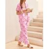 Ekouaer Womens Silky Satin Pajamas Set Short Sleeve Button Down Sleepwear 2 Piece Lounge Set Pj Set(Pink Bow Knot)