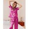 Ekouaer Womens Silky Satin Pajamas Set Short Sleeve Button Down Sleepwear 2 Piece Lounge Set Pj Set(Rose Red)