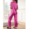 Ekouaer Womens Silky Satin Pajamas Set Short Sleeve Button Down Sleepwear 2 Piece Lounge Set Pj Set(Rose Red)