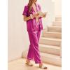 Ekouaer Womens Silky Satin Pajamas Set Short Sleeve Button Down Sleepwear 2 Piece Lounge Set Pj Set(Rose Red)
