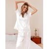 Ekouaer Womens Silky Satin Pajamas Set Short Sleeve Button Down Sleepwear 2 Piece Lounge Set Pj Set(White)