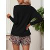 Ekouaer Womens Waffle Knit Pajama Sets Long Sleeve Top and Shorts Matching Lounge Set Loungewear Sweatsuit with Pockets(Black Leopard)