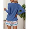 Ekouaer Womens Waffle Knit Pajama Sets Long Sleeve Top and Shorts Matching Lounge Set Loungewear Sweatsuit with Pockets(Blue Tie-dye)