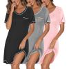 Ekouaer 3 Pack Nightgowns for Women Short Sleeve Sleep Shirts T Shirt Night Gown V Neck Nightshirts Soft Sleepwear Dress(Black/Grey/Pink)