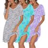 Ekouaer 3 Pack Nightgowns for Women Short Sleeve Sleep Shirts T Shirt Night Gown V Neck Nightshirts Soft Sleepwear Dress(Coffee Cup/Blue Print/Purple Stars)