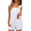 Ekouaer Womens Pajamas Sets 2 Piece Ruffle Bow Tank Top and Shorts Pjs Soft Bridal Pajama Cute Sleepwear Set XS-2XL(Bow Hydrangea Blue)