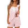 Ekouaer Womens Pajamas Sets 2 Piece Ruffle Bow Tank Top and Shorts Pjs Soft Bridal Pajama Cute Sleepwear Set XS-2XL(Heart Bow Pink)