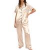 Ekouaer Womens Silky Satin Pajamas Set Short Sleeve Button Down Sleepwear 2 Piece Lounge Set Pj Set(Champagne)