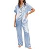 Ekouaer Womens Silky Satin Pajamas Set Short Sleeve Button Down Sleepwear 2 Piece Lounge Set Pj Set(Light Blue)