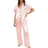 Ekouaer Womens Silky Satin Pajamas Set Short Sleeve Button Down Sleepwear 2 Piece Lounge Set Pj Set(Light Pink)
