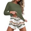 Ekouaer Womens Waffle Knit Pajama Sets Long Sleeve Top and Shorts Matching Lounge Set Loungewear Sweatsuit with Pockets(Green Tie-dye)