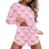 Ekouaer Womens Waffle Knit Pajama Sets Long Sleeve Top and Shorts Matching Lounge Set Loungewear Sweatsuit with Pockets(Pink Bow)