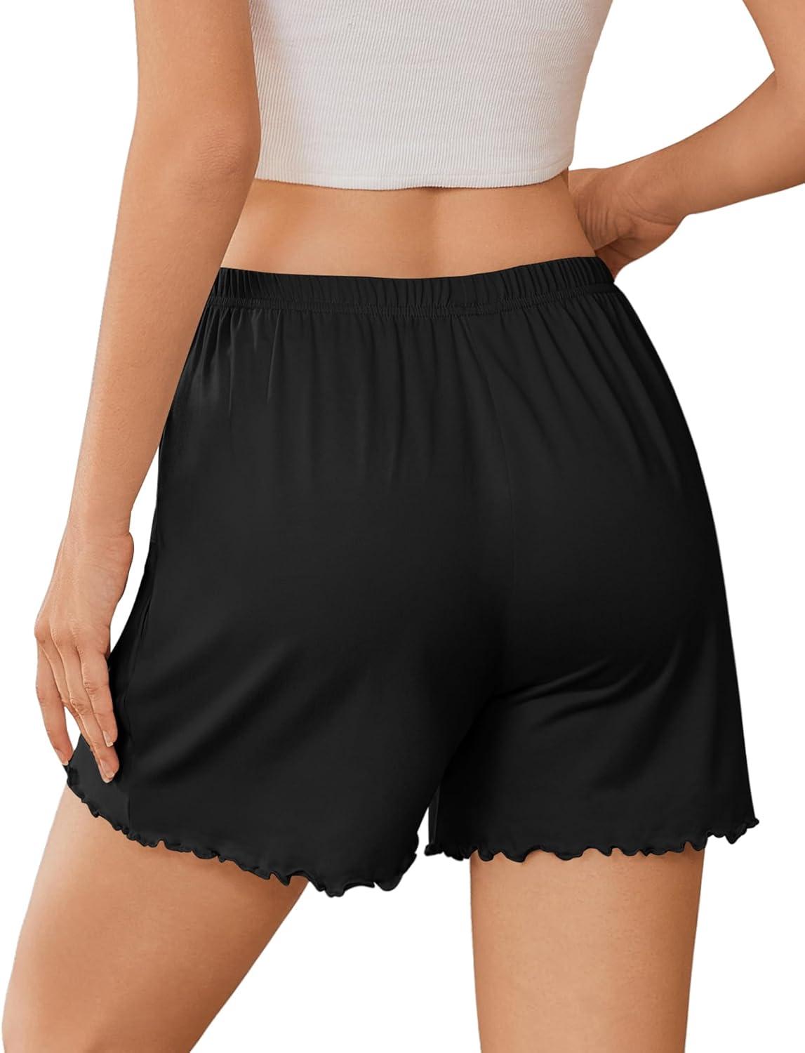 imageEkouaer 2 Pack Womens Pajama Shorts 2026 Summer Casual Lounge Sleep Short Ruffle Soft Comfy Pj Bottoms with PocketsBlackblack