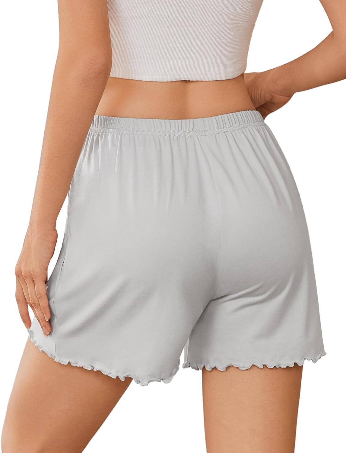 imageEkouaer 2 Pack Womens Pajama Shorts 2026 Summer Casual Lounge Sleep Short Ruffle Soft Comfy Pj Bottoms with PocketsBlacklight Gray