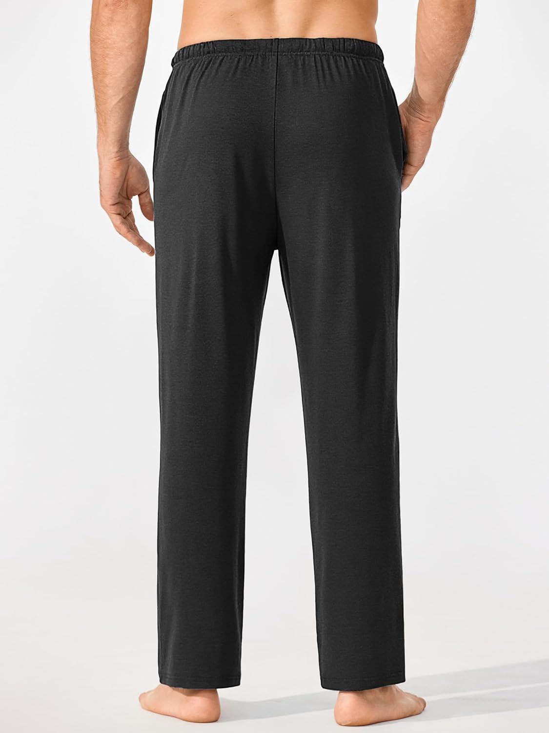 imageEkouaer Mens Pajama Pants Lounge Pants with Pockets Soft Sleep Pants Loose Fit Pj Bottoms with Drawstring SXXLBlack