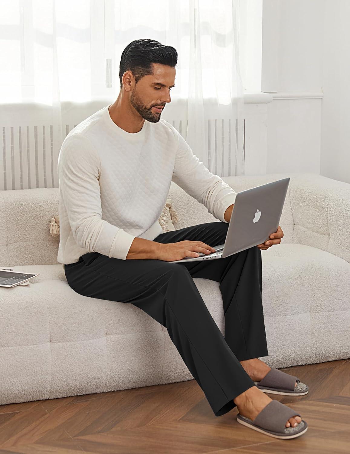 imageEkouaer Mens Pajama Pants Lounge Pants with Pockets Soft Sleep Pants Loose Fit Pj Bottoms with Drawstring SXXLBlack
