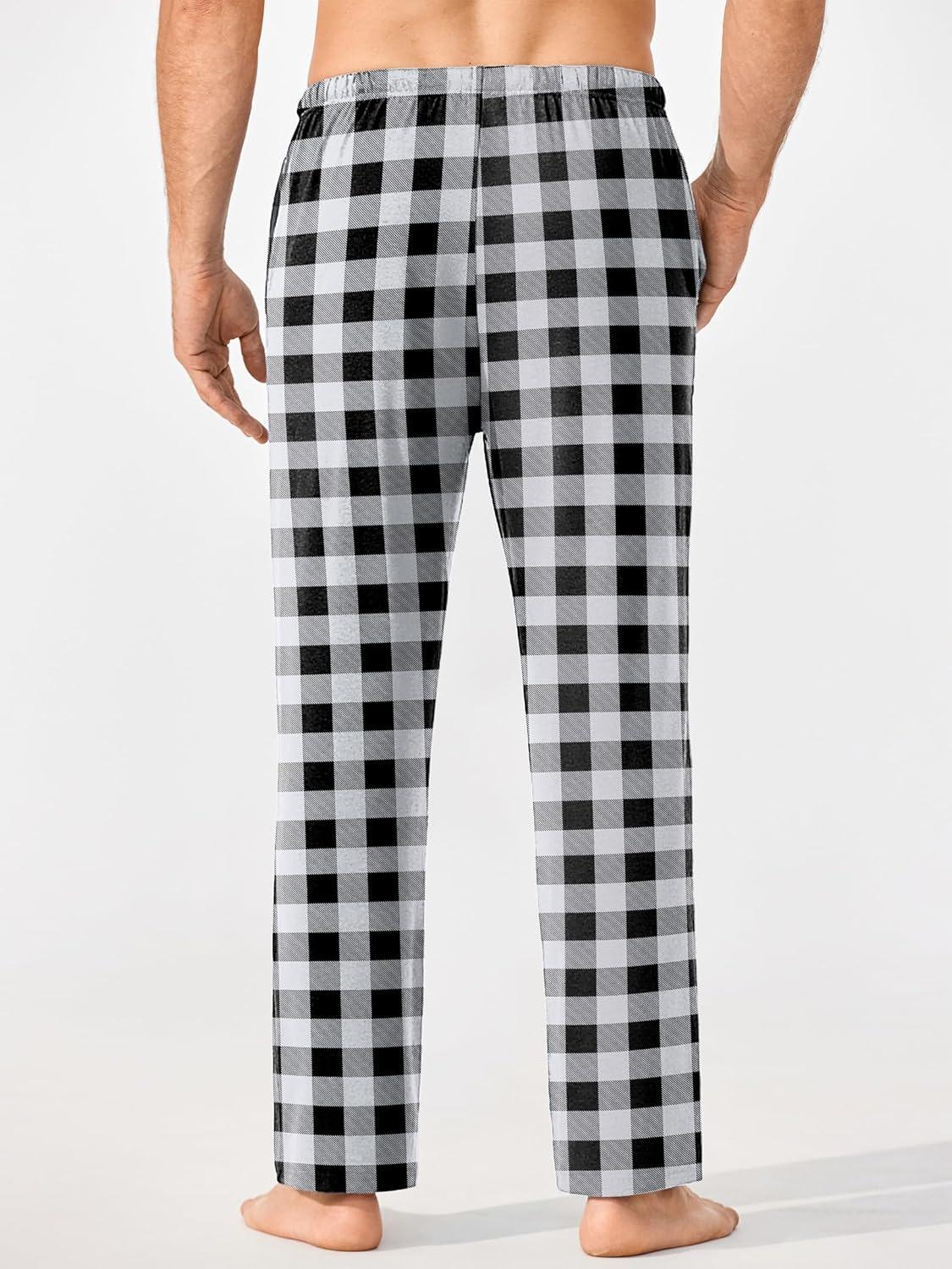 imageEkouaer Mens Pajama Pants Lounge Pants with Pockets Soft Sleep Pants Loose Fit Pj Bottoms with Drawstring SXXLBlack and White Plaid