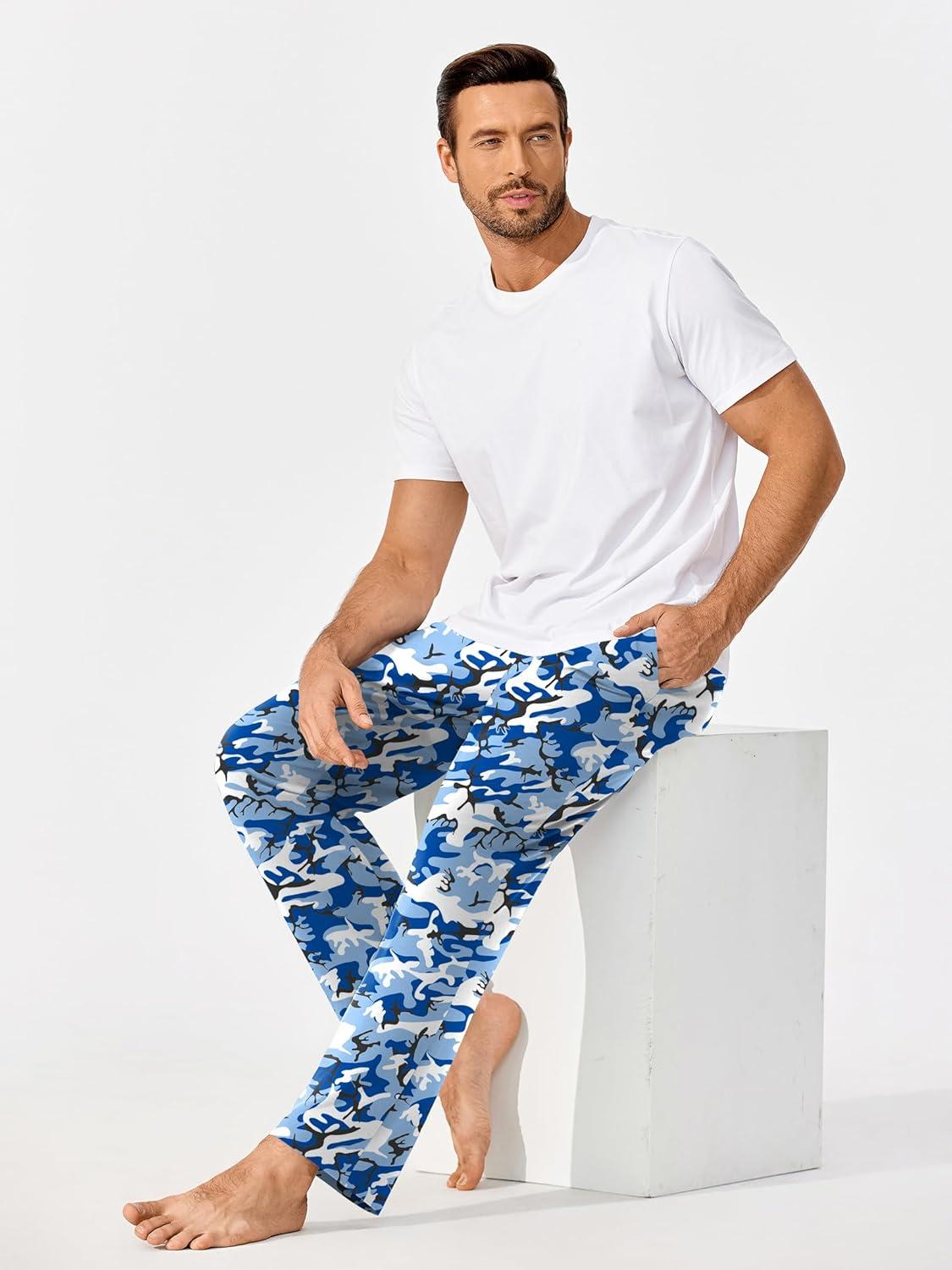 imageEkouaer Mens Pajama Pants Lounge Pants with Pockets Soft Sleep Pants Loose Fit Pj Bottoms with Drawstring SXXLBlue Camouflagegreen Camouflage