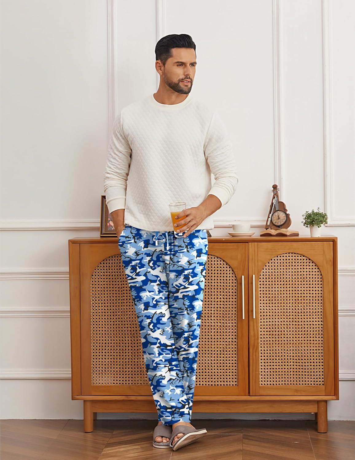 imageEkouaer Mens Pajama Pants Lounge Pants with Pockets Soft Sleep Pants Loose Fit Pj Bottoms with Drawstring SXXLBlue Camouflagegreen Camouflage