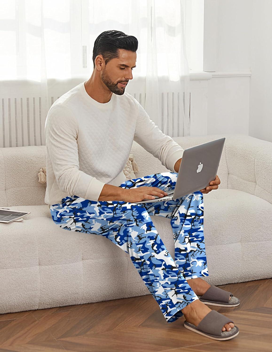 imageEkouaer Mens Pajama Pants Lounge Pants with Pockets Soft Sleep Pants Loose Fit Pj Bottoms with Drawstring SXXLBlue Camouflagegreen Camouflage