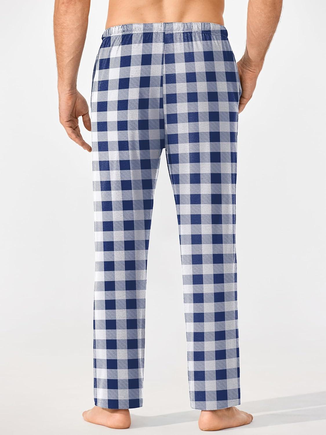 imageEkouaer Mens Pajama Pants Lounge Pants with Pockets Soft Sleep Pants Loose Fit Pj Bottoms with Drawstring SXXLBlue and White Plaid