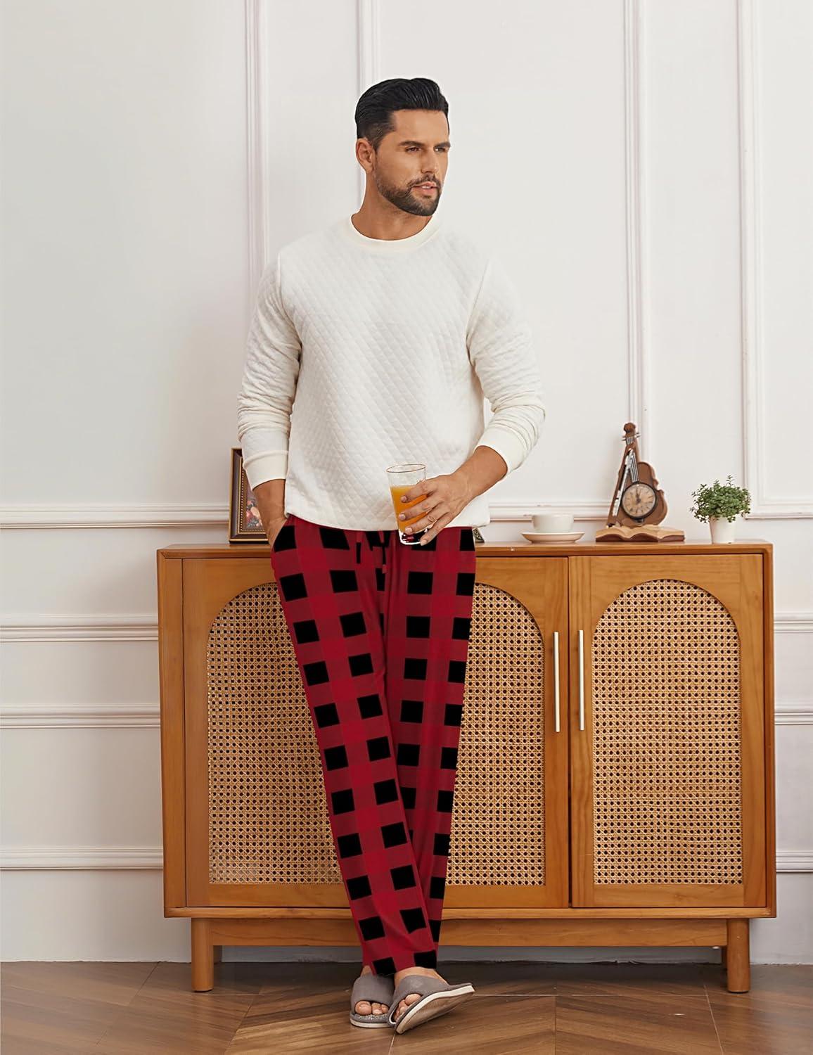 imageEkouaer Mens Pajama Pants Lounge Pants with Pockets Soft Sleep Pants Loose Fit Pj Bottoms with Drawstring SXXLRed Plaidblue Plaid02