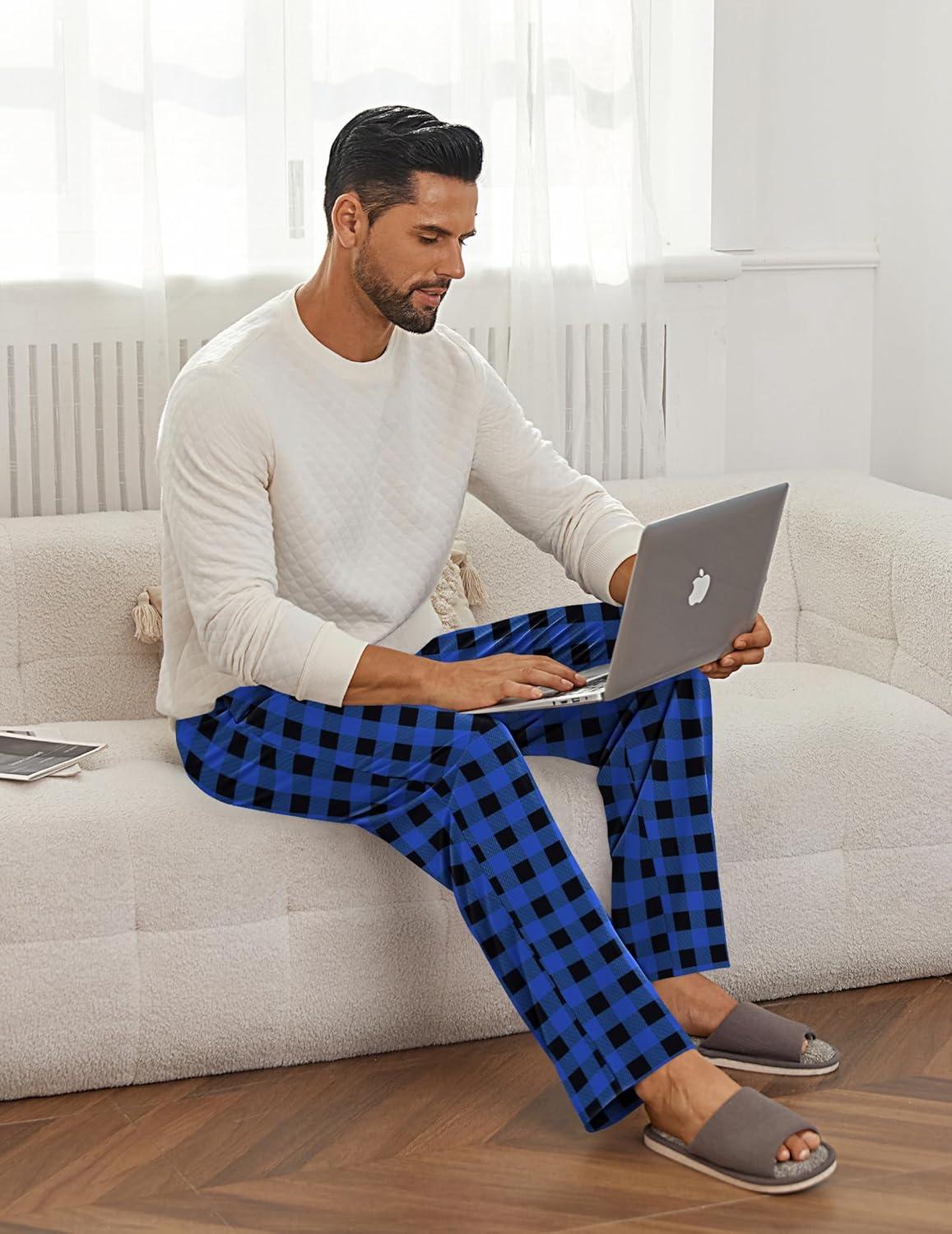 imageEkouaer Mens Pajama Pants Lounge Pants with Pockets Soft Sleep Pants Loose Fit Pj Bottoms with Drawstring SXXLRed Plaidblue Plaid02