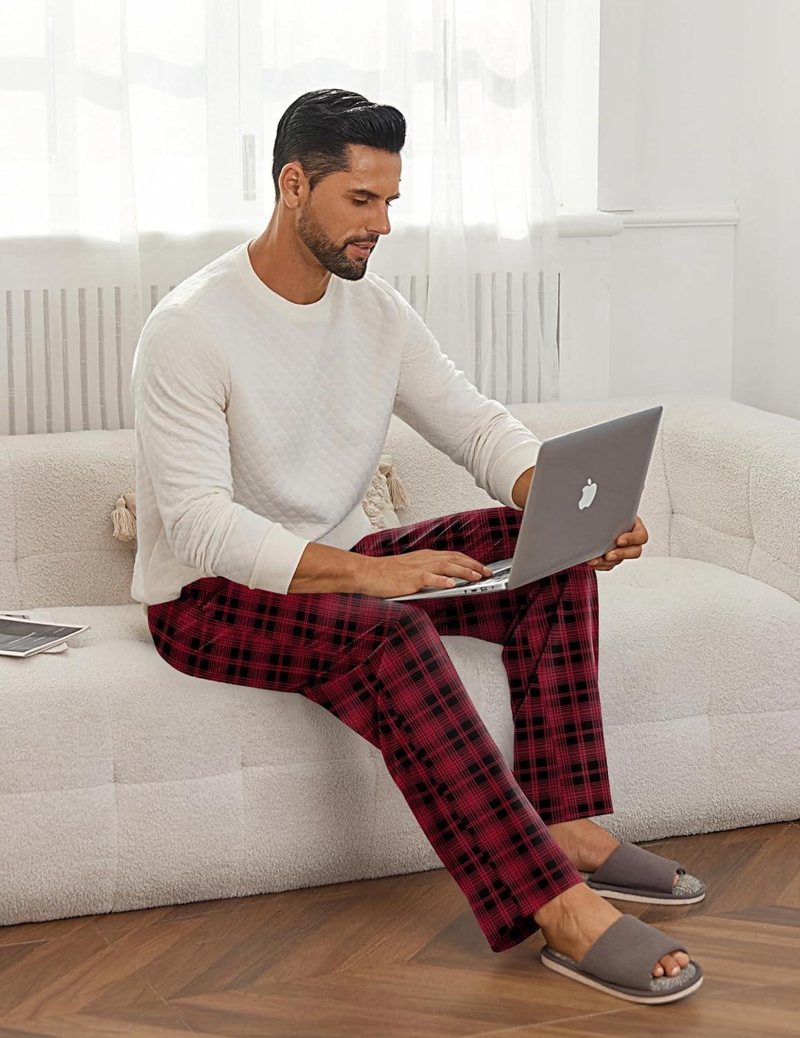 imageEkouaer Mens Pajama Pants Lounge Pants with Pockets Soft Sleep Pants Loose Fit Pj Bottoms with Drawstring SXXLRed Plaidgreen Plaid