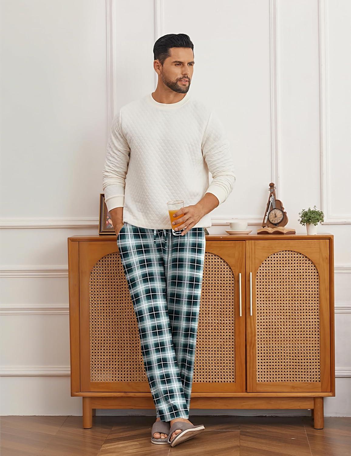 imageEkouaer Mens Pajama Pants Lounge Pants with Pockets Soft Sleep Pants Loose Fit Pj Bottoms with Drawstring SXXLRed Plaidgreen Plaid