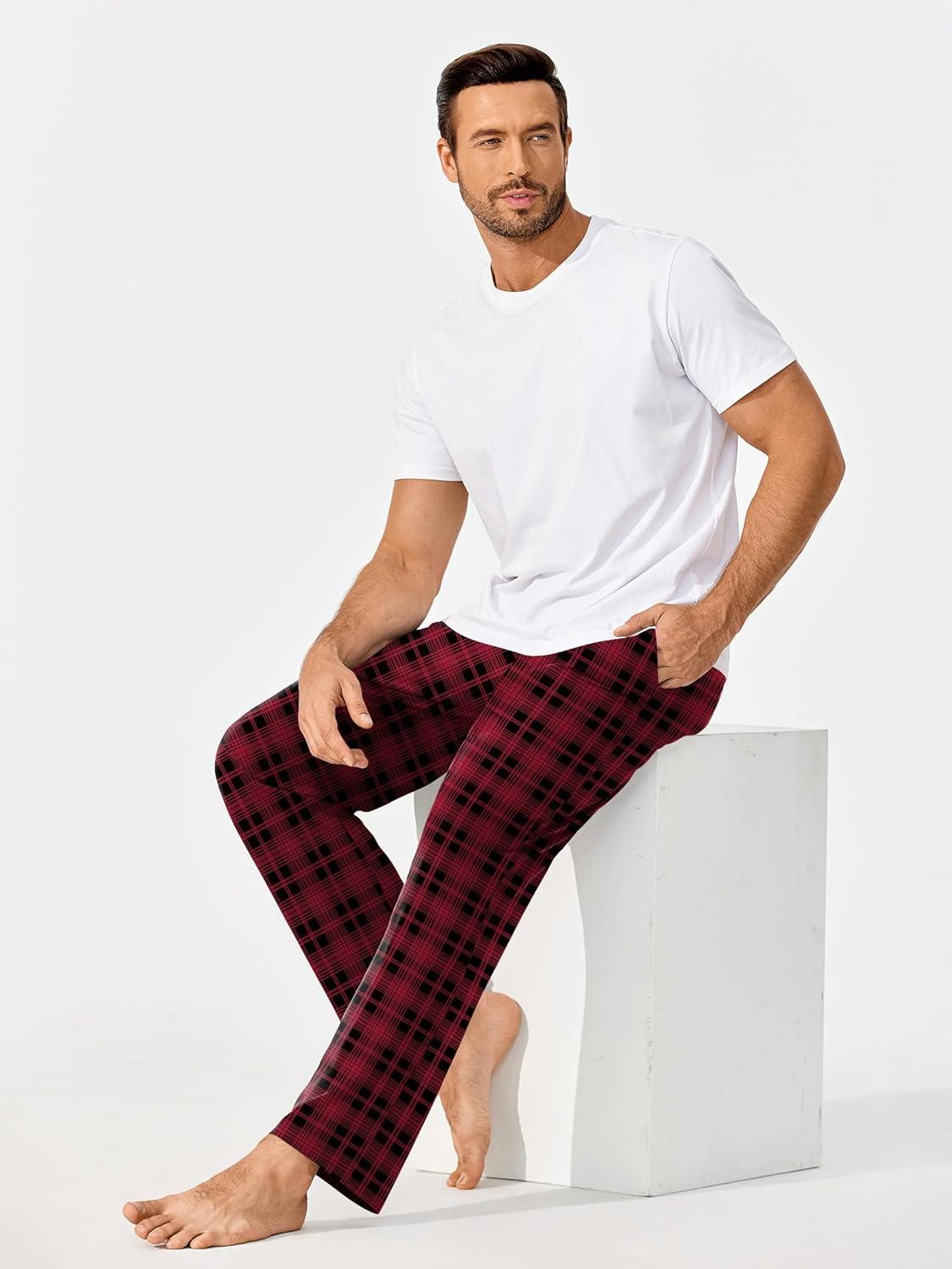 imageEkouaer Mens Pajama Pants Lounge Pants with Pockets Soft Sleep Pants Loose Fit Pj Bottoms with Drawstring SXXLRed Plaidgreen Plaid