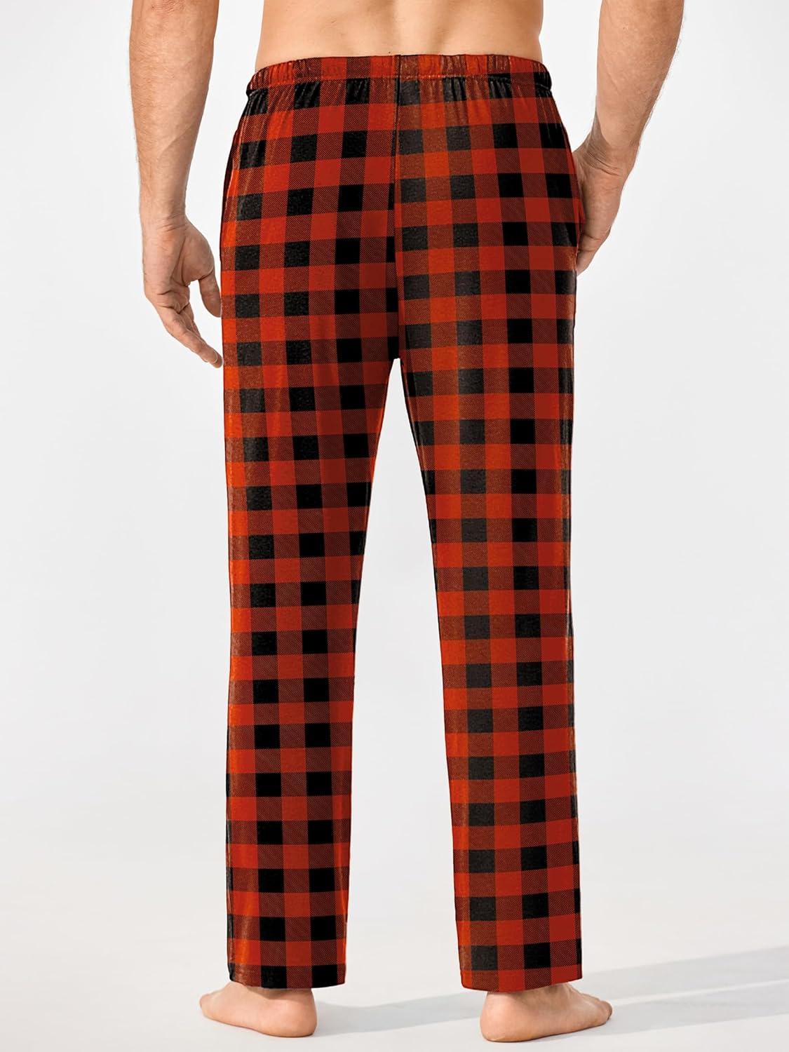 imageEkouaer Mens Pajama Pants Lounge Pants with Pockets Soft Sleep Pants Loose Fit Pj Bottoms with Drawstring SXXLRed and Black Plaid