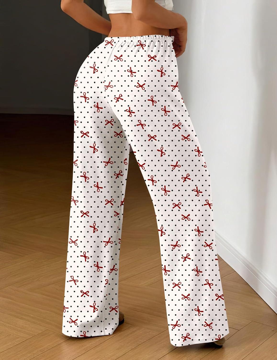 imageEkouaer Women Pajama Pants Comfy Pj Bottom with Pockets Stretch Plaid SleepwearPolkadot Bow