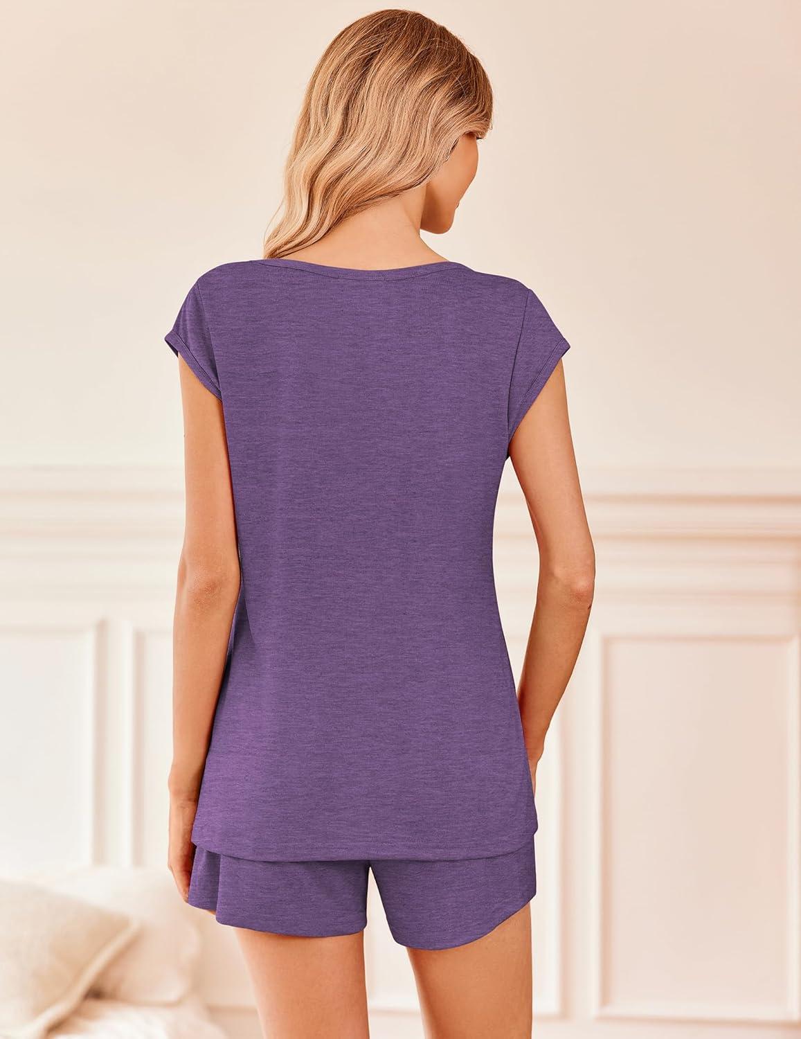 imageEkouaer Womens Pajama Sets 2 Piece Lounge Sets Comfy Short Sleeve Tops and Shorts Cute Pjs Outfits Set SXXLPurple