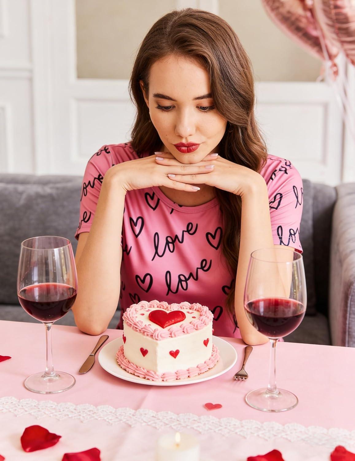 imageEkouaer Womens Pajama Sets Short Sleeve Pjs 2 Piece Top and Shorts Sleepwear Comfy Soft Lounge Sets with PocketsPink Love