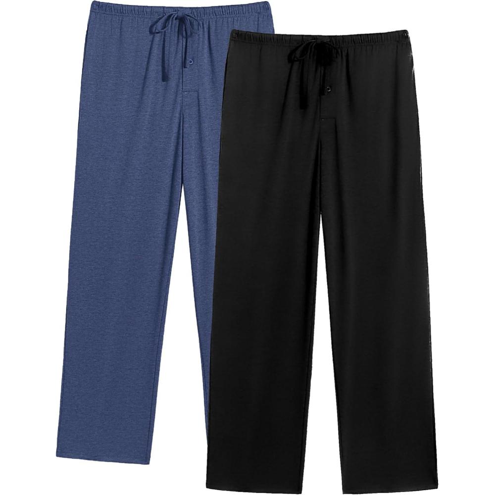 imageEkouaer Mens Pajama Pants Lounge Pants with Pockets Soft Sleep Pants Loose Fit Pj Bottoms with Drawstring SXXLBlacknavy Blue