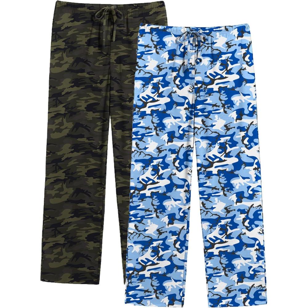 imageEkouaer Mens Pajama Pants Lounge Pants with Pockets Soft Sleep Pants Loose Fit Pj Bottoms with Drawstring SXXLBlue Camouflagegreen Camouflage