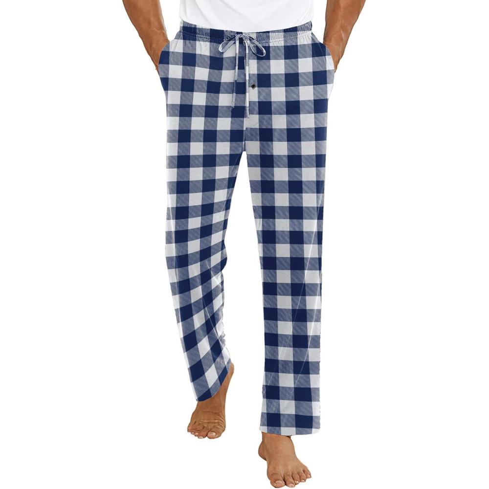 imageEkouaer Mens Pajama Pants Lounge Pants with Pockets Soft Sleep Pants Loose Fit Pj Bottoms with Drawstring SXXLBlue and White Plaid
