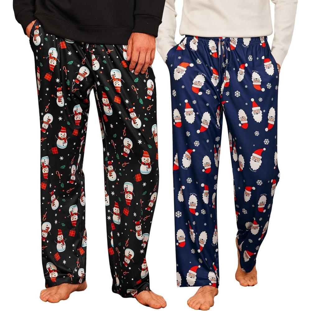 imageEkouaer Mens Pajama Pants Lounge Pants with Pockets Soft Sleep Pants Loose Fit Pj Bottoms with Drawstring SXXLChristmas Blackblue