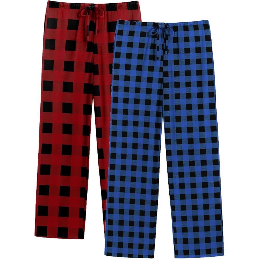 imageEkouaer Mens Pajama Pants Lounge Pants with Pockets Soft Sleep Pants Loose Fit Pj Bottoms with Drawstring SXXLRed Plaidblue Plaid02