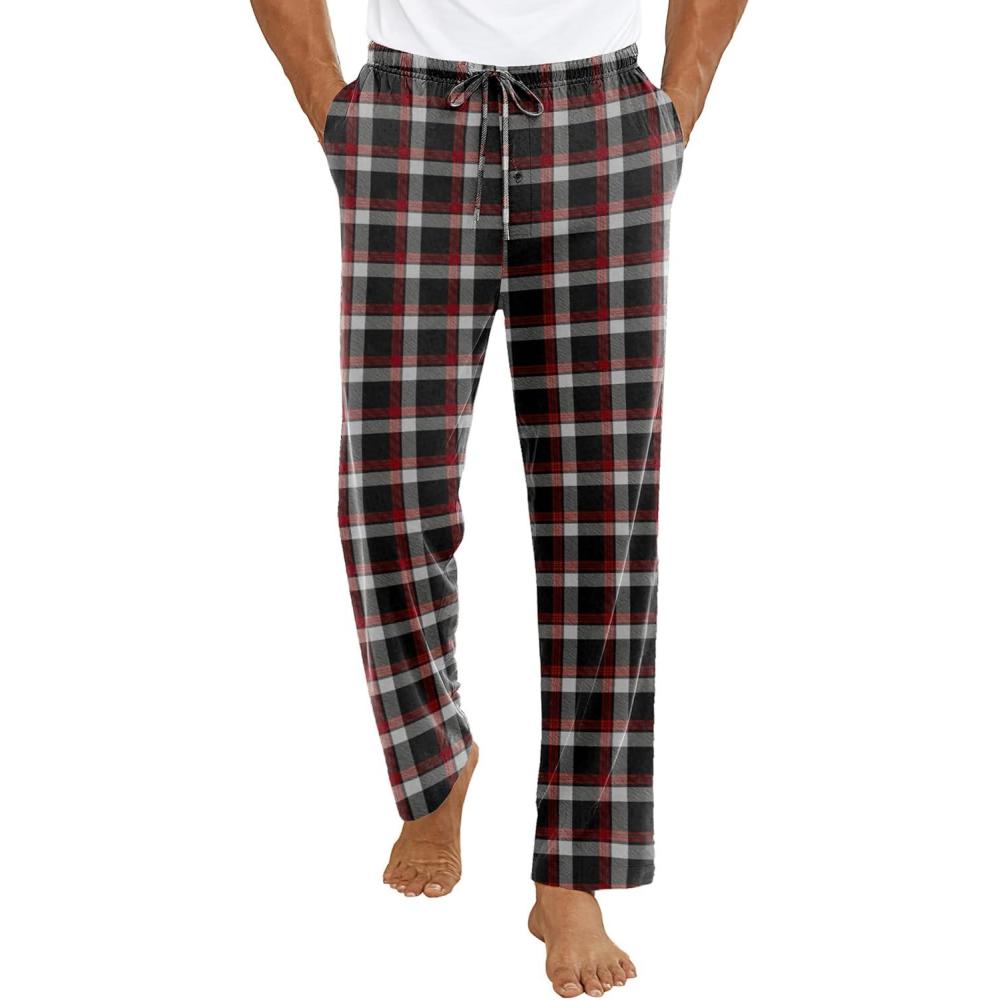 imageEkouaer Mens Pajama Pants Lounge Pants with Pockets Soft Sleep Pants Loose Fit Pj Bottoms with Drawstring SXXLRedBlackWhite Plaid