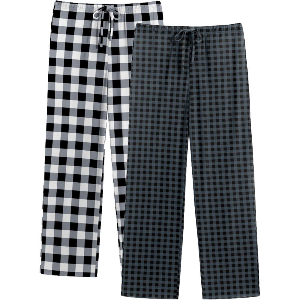 imageEkouaer Mens Pajama Pants Lounge Pants with Pockets Soft Sleep Pants Loose Fit Pj Bottoms with Drawstring SXXLWhite Plaidgrey Plaid
