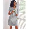 Ekouaer 3 Pack Nightgowns for Women Short Sleeve Sleepshirt Button Down Nightshirt Soft Pajamas Dress Casual Sleepwear(Black/Grey/Light Grey Stripe)