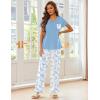 Ekouaer Pajama Sets for Women Short Sleeve Pj Set V Neck Sleepwear Chest Pocket with Long Pants Casual Loose Loungewear(White Sea Shell)