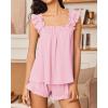 Ekouaer Pajama for Women Set 2 Piece Ruffle Pjs Soft Tank Top and Shorts Sleepwear Set Bridal Pajama Set for Women(Light Pink)