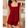 Ekouaer Pajama for Women Set 2 Piece Ruffle Pjs Soft Tank Top and Shorts Sleepwear Set Bridal Pajama Set for Women(Wine Red)