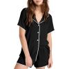 Ekouaer Pajamas Set for Women Classic Short Sleeve PJ Sets Button Down Lounge Sets Comfy Sleepwear(Black)