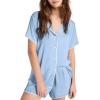 Ekouaer Pajamas Set for Women Classic Short Sleeve PJ Sets Button Down Lounge Sets Comfy Sleepwear(Light Blue)