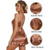 Ekouaer Satin Backless Ruffle Pajamas Silk Bow Ties Lingerie Set Wedding Bridal Party Sleepwear for Women(Brown)